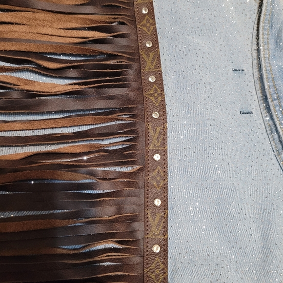 Custom Jean Jacket w/Louis Vuitton Fringe - Picture 3 of 7